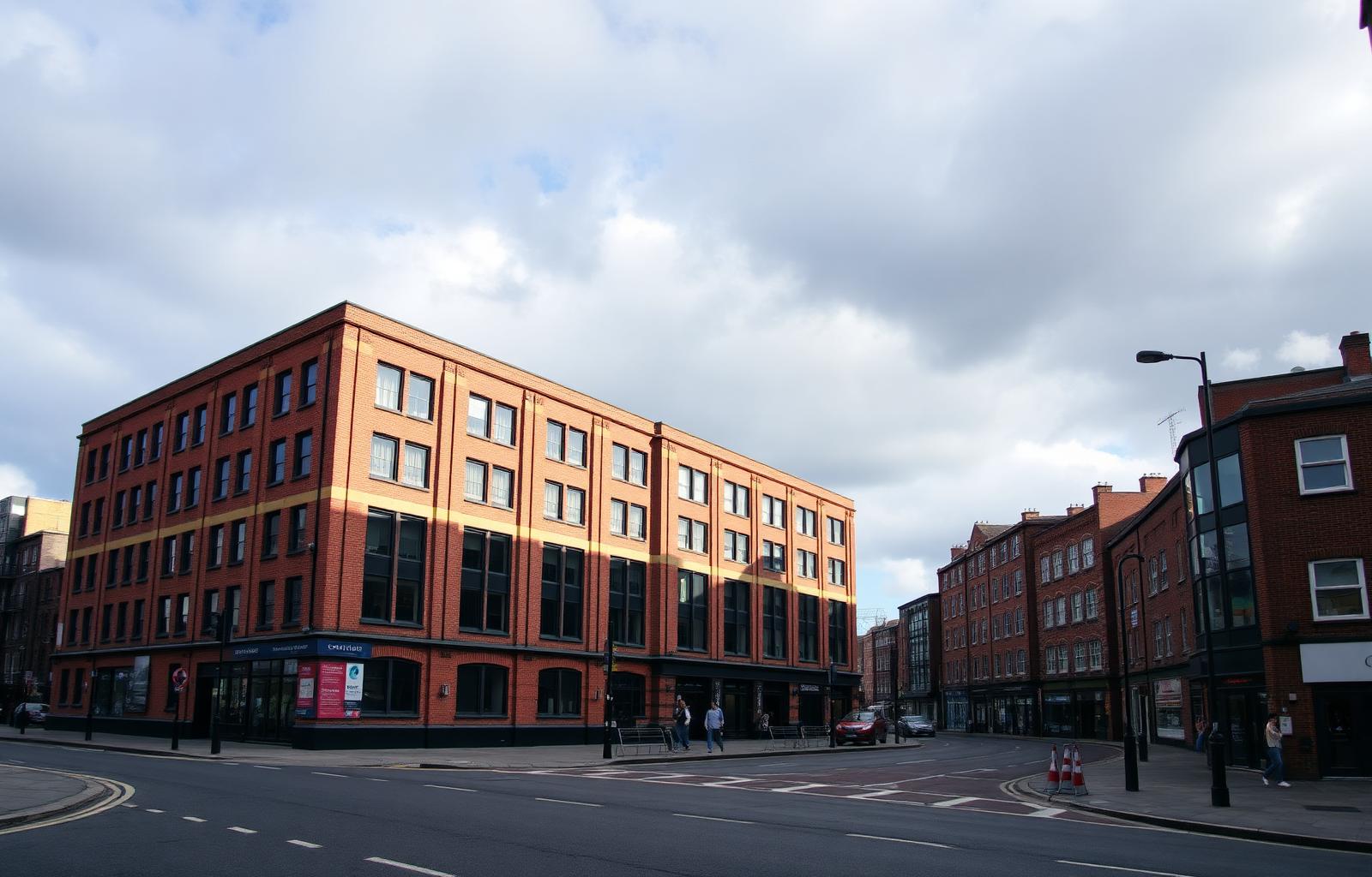 Manchester hub — warehouse-style brick building
