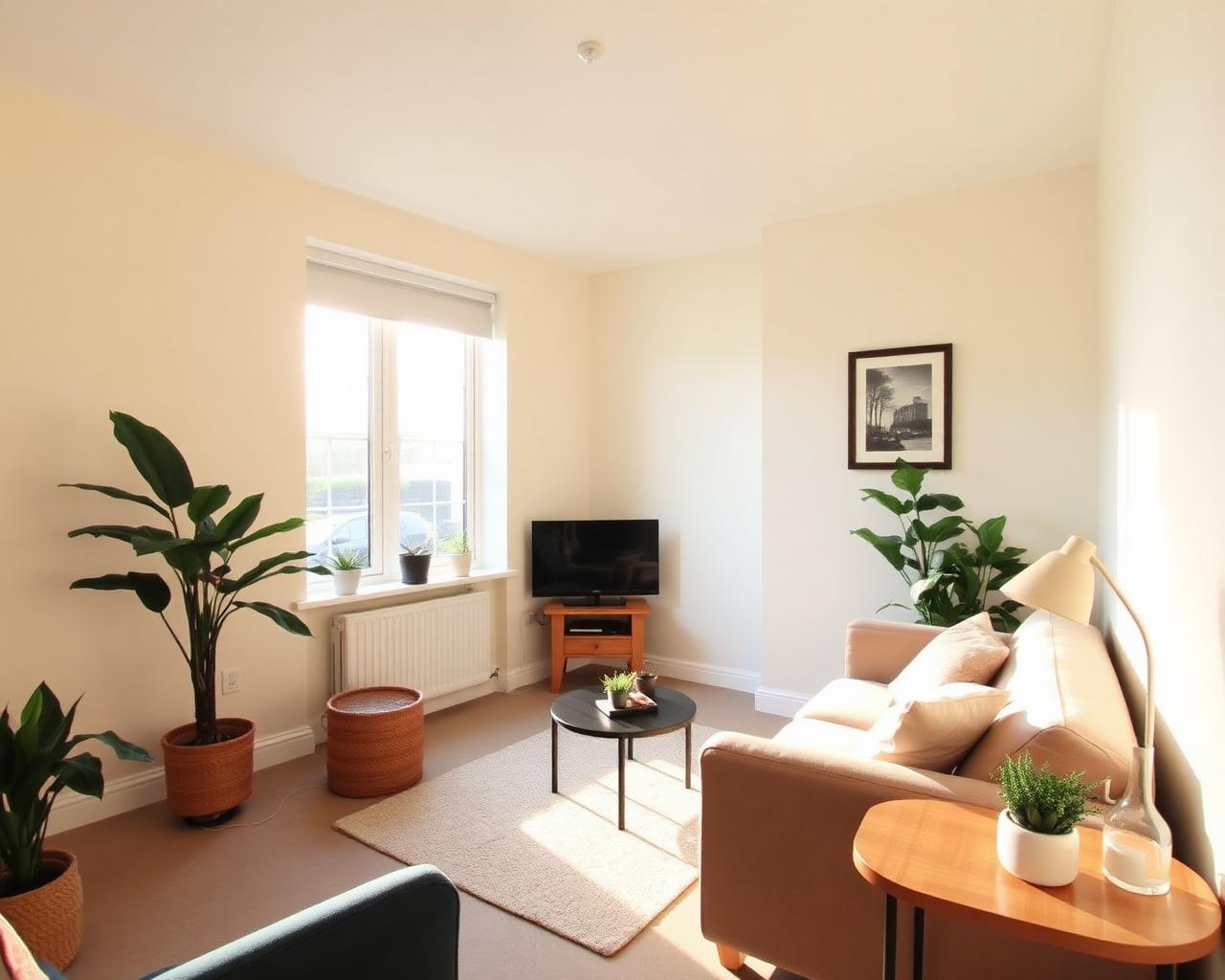 Bright, freshly refurbished rental living room