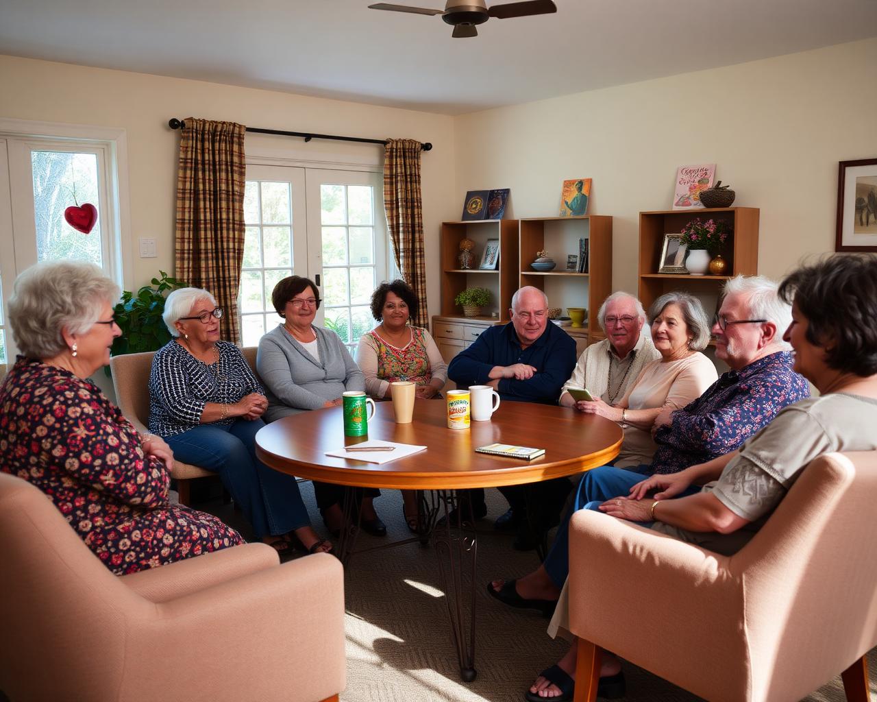 Group of Millpond residents in discussion around a table
