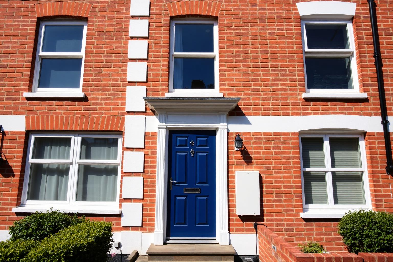 A well-kept British buy-to-let terraced house with a smart blue front door