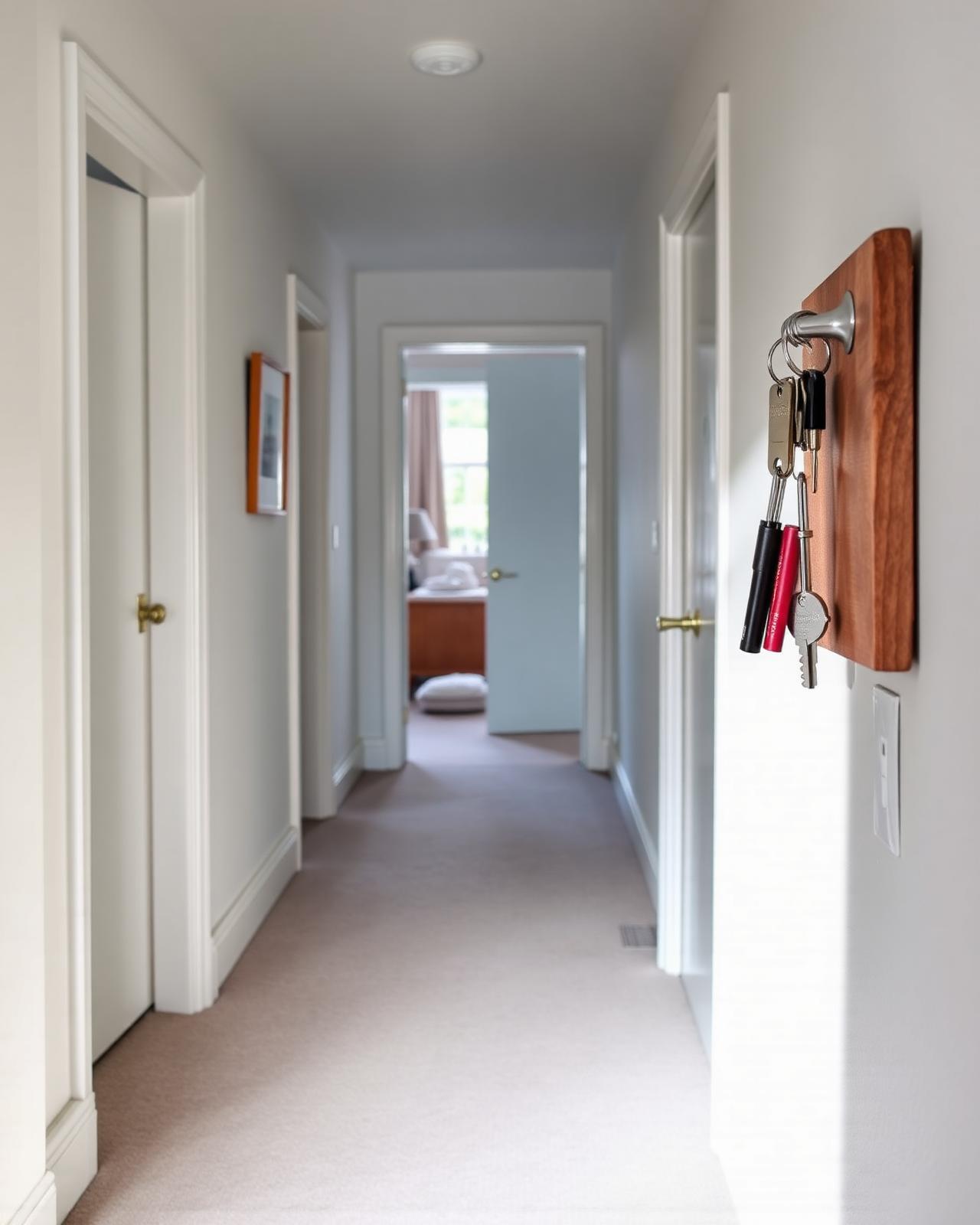A freshly refurbished rental flat interior with keys on a wall board