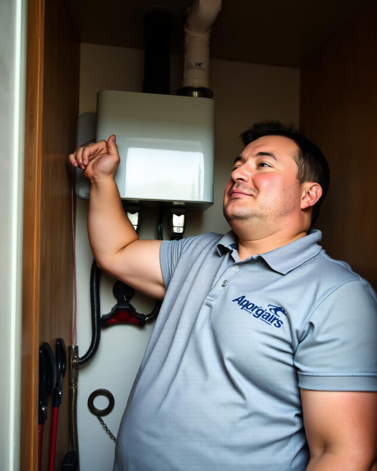 A Millpond maintenance operative servicing a boiler in a utility cupboard
